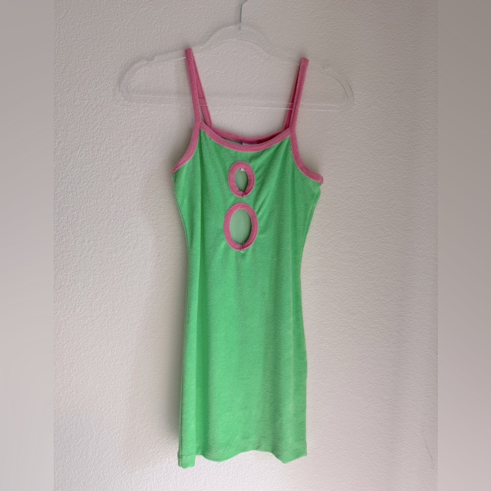 Terry Cloth Pink and Green Keyhole Dress